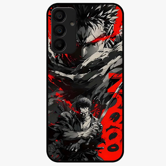 Demon Sword Resolve Glass Case showing flat back view with fierce sword warrior artwork and glossy glass finish.