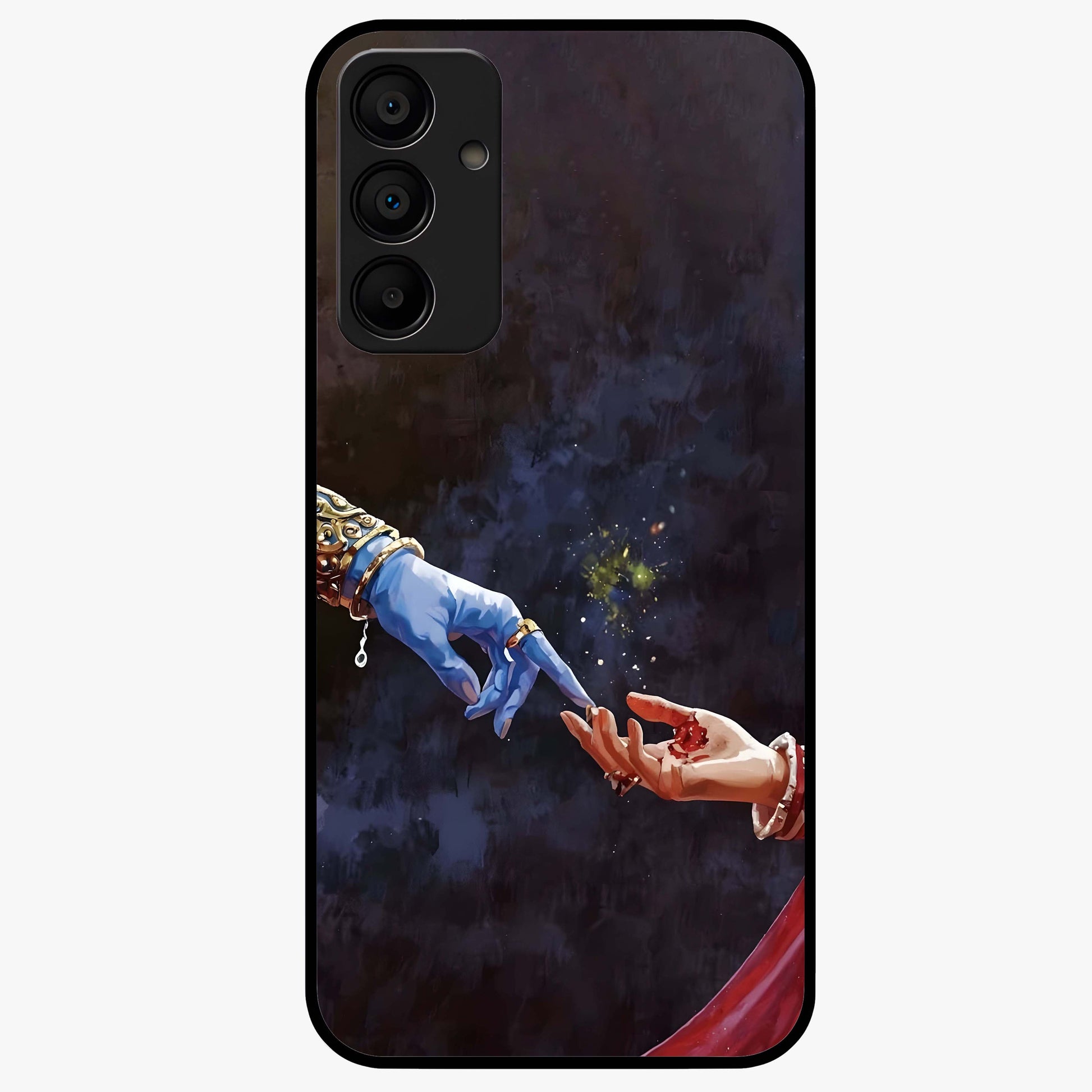 Divine Touch Eternal Glass Case showing flat back view with spiritual themed artwork and glossy glass finish.