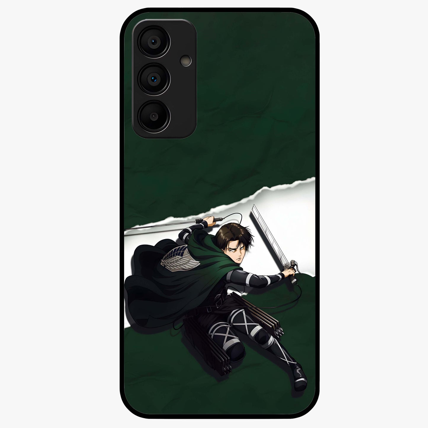 Emerald War Vanguard Glass Case showing flat back view with powerful warrior themed artwork and glossy glass finish.