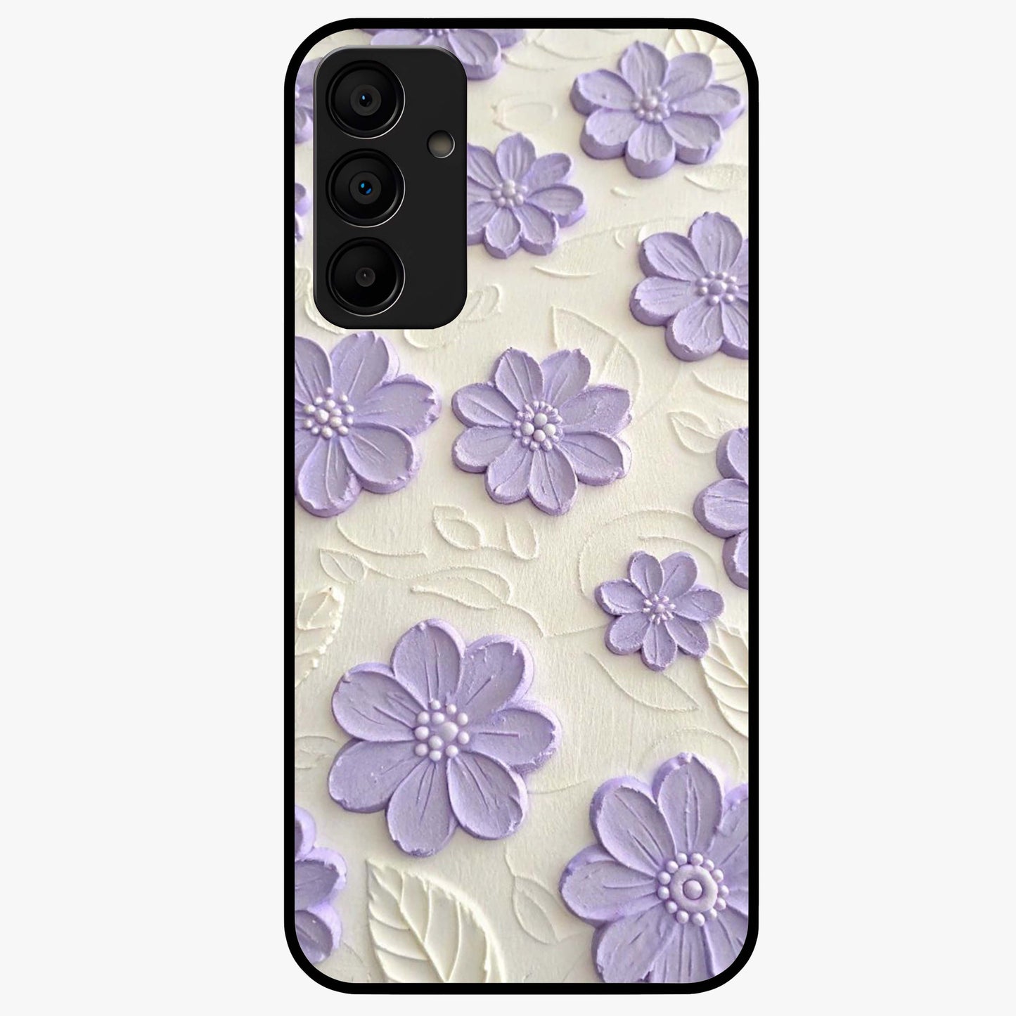 Floral Wall Art With Purple Flowers Glass Case showing flat back view with purple flower artwork and glossy glass finish.