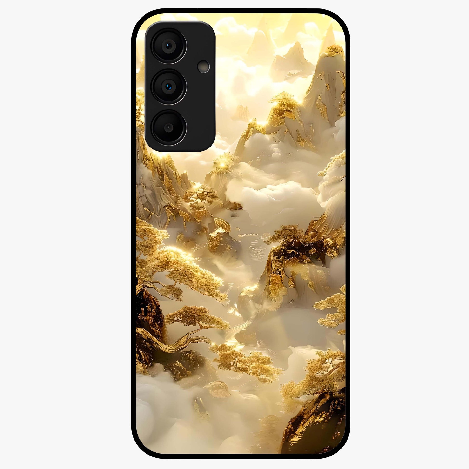 Gates Of Illumination Glass Case showing flat back view with mystical illuminated gate artwork and glossy glass finish.