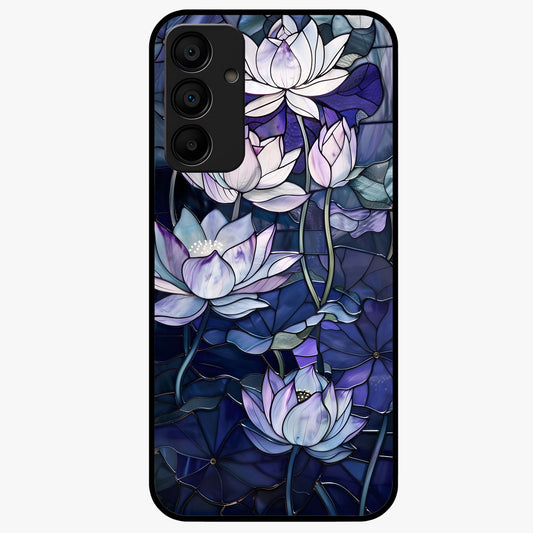 Gloss Petal Rush Glass Case showing flat back view with glossy flower petal artwork and smooth glass finish.