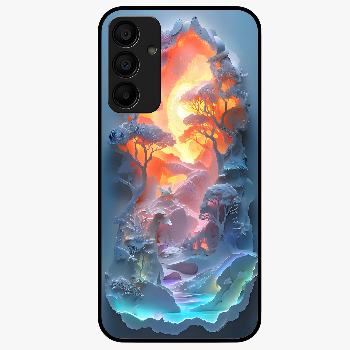 Glow Forest Portal Glass Case showing flat back view with glowing forest portal artwork and glossy glass finish.
