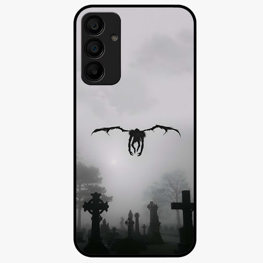 Graveyard Shadow Descent Glass Case showing flat back view with dark graveyard themed artwork and glossy glass finish.