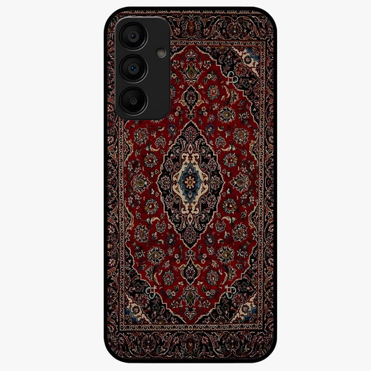 Heritage Carpet Royale Glass Case showing flat back view with ornate Persian carpet inspired pattern and glossy glass finish.