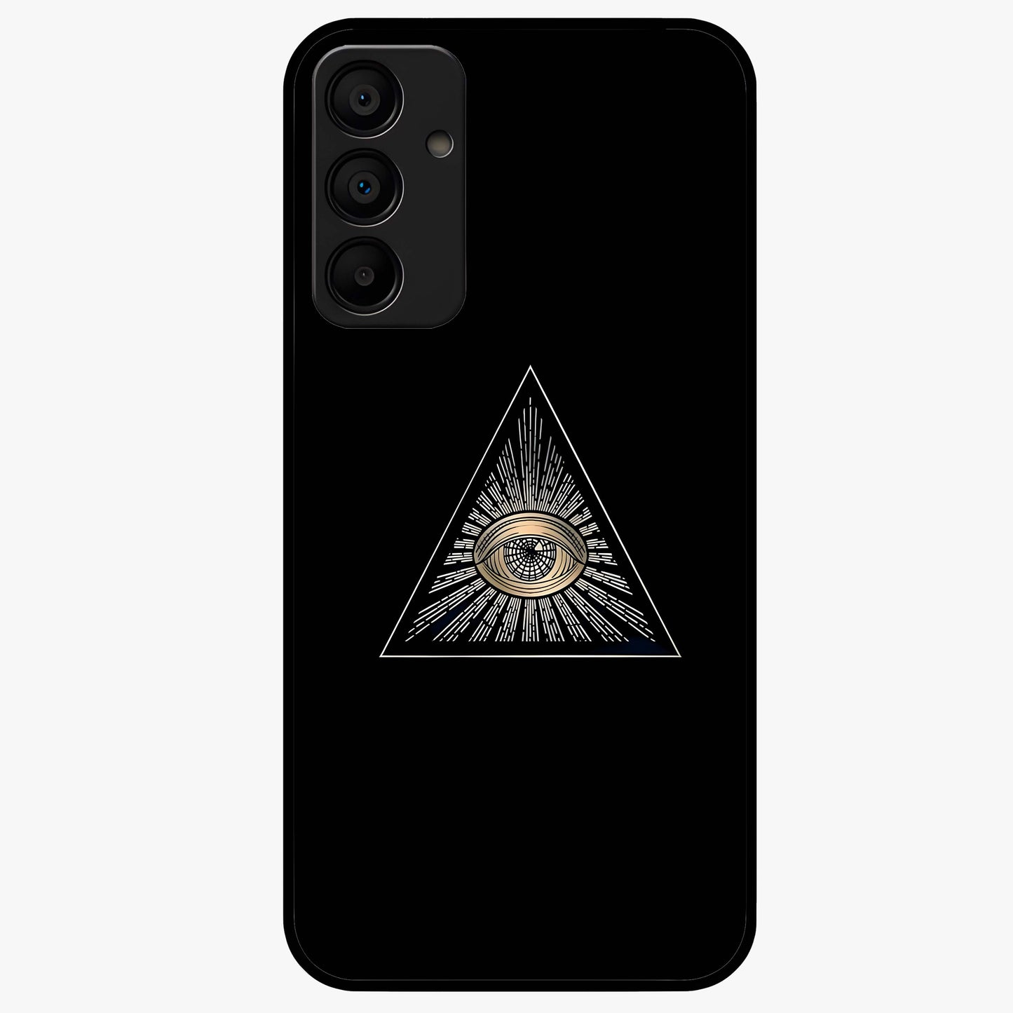 Illuminati Evil Glass Case showing flat back view with mysterious illuminati symbol artwork and glossy glass finish.