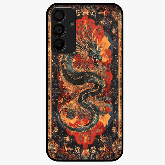 Inferno Dragon Soul Glass Case showing flat back view with fiery dragon artwork and glossy glass finish.