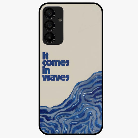 It Comes In Waves Quote Glass Case showing flat back view with inspirational wave themed quote artwork and glossy glass finish.