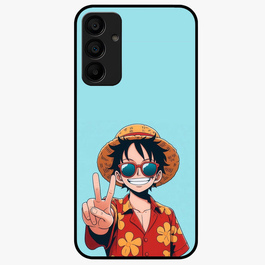 Luffy Summer Anime Vibe Glass Case showing flat back view with vibrant anime character artwork and glossy glass finish.