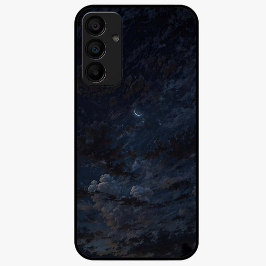 Lunar Veil Silence Glass Case showing flat back view with mystical moon veil artwork and glossy glass finish.