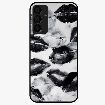 Midnight Kiss Marks Glass Case showing flat back view with lipstick kiss mark artwork and glossy glass finish.