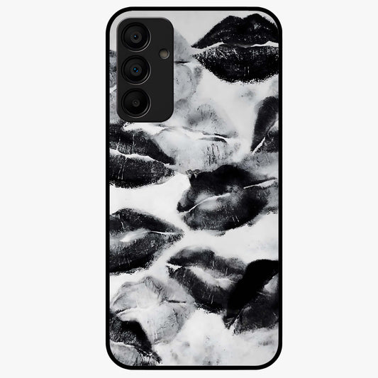 Midnight Kiss Marks Glass Case showing flat back view with lipstick kiss mark artwork and glossy glass finish.