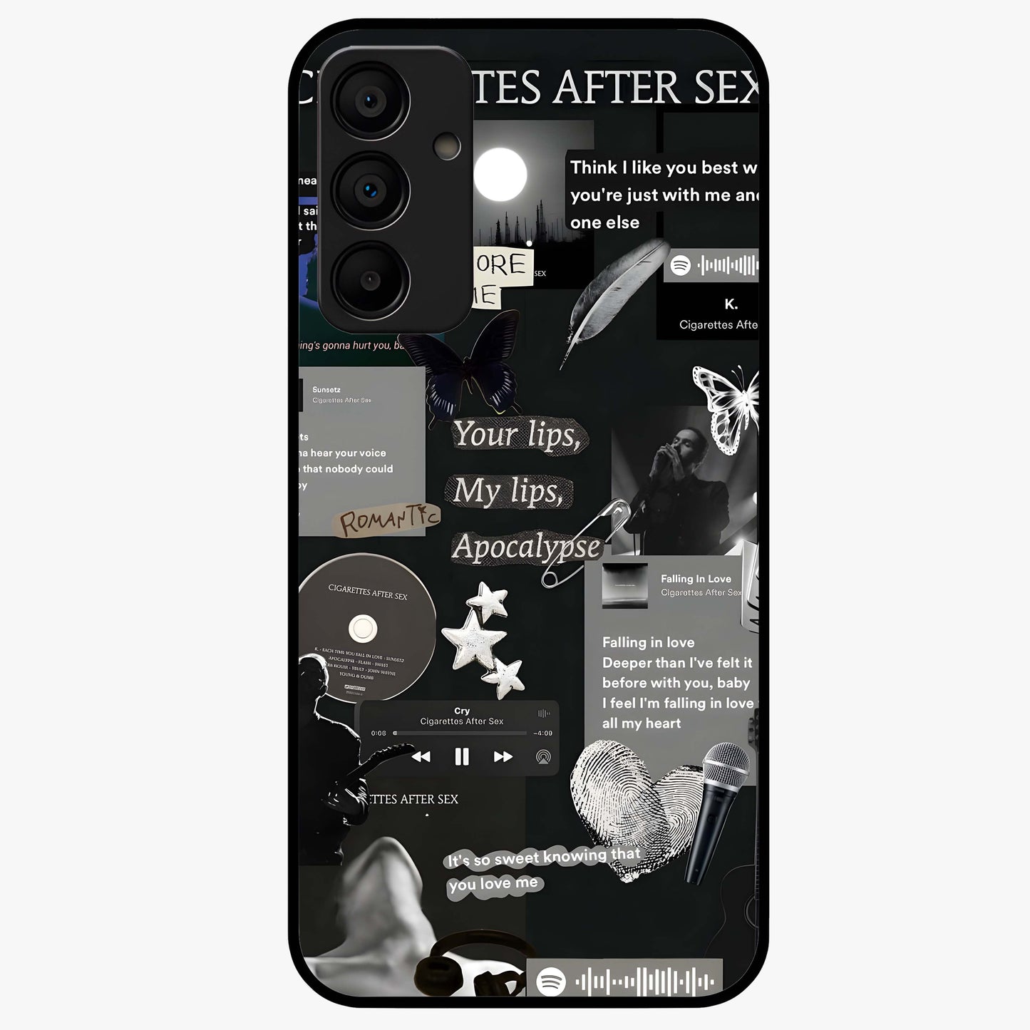 Midnight Love Echo Glass Case showing flat back view with romantic midnight themed artwork and glossy glass finish.