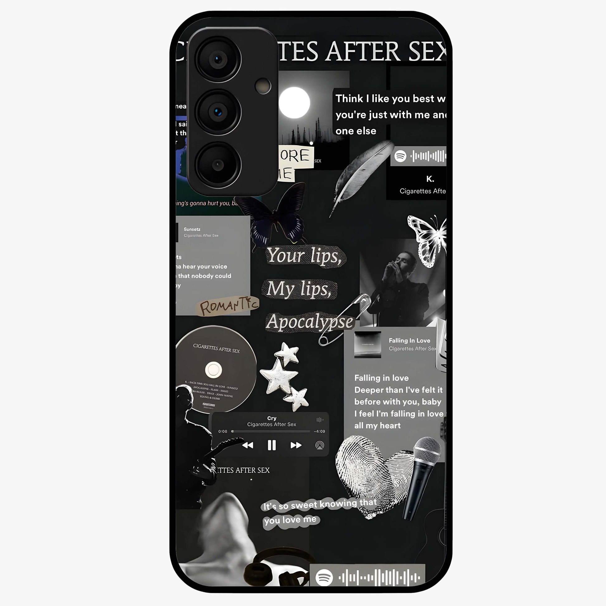 Midnight Love Echo Glass Case showing flat back view with romantic midnight themed artwork and glossy glass finish.