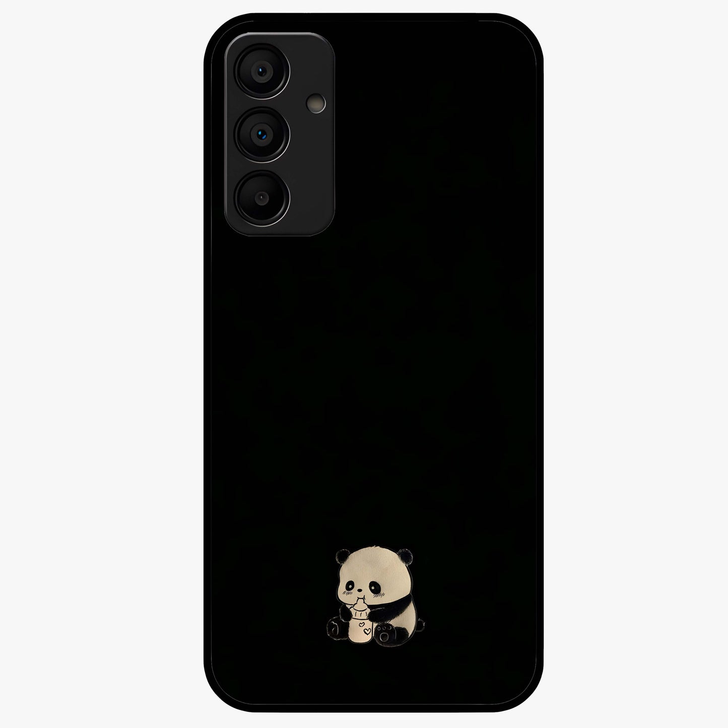 Midnight Panda Love Glass Case showing flat back view with cute panda themed artwork and glossy glass finish.