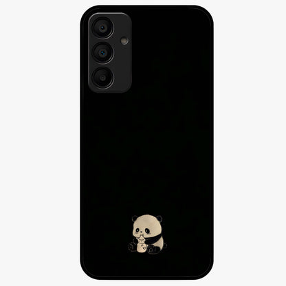 Midnight Panda Love Glass Case showing flat back view with cute panda themed artwork and glossy glass finish.