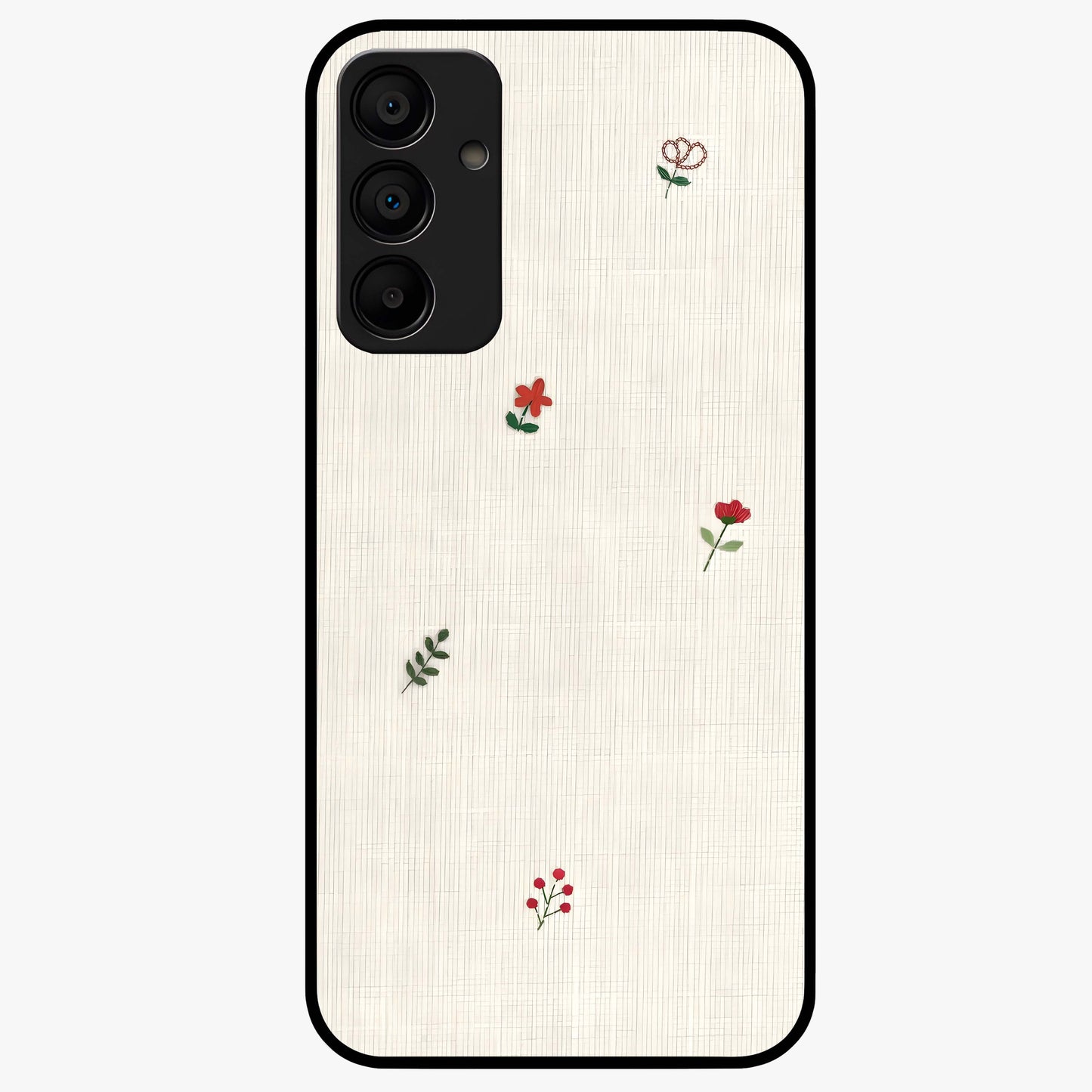 Minimal Petal Whispers Glass Case showing flat back view with soft minimal floral artwork and glossy glass finish.