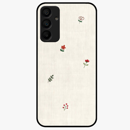 Minimal Petal Whispers Glass Case showing flat back view with soft minimal floral artwork and glossy glass finish.