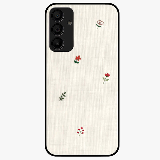 Minimal Petal Whispers Glass Case showing flat back view with soft minimal floral artwork and glossy glass finish.