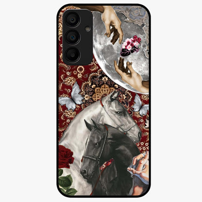 Moonlit Royal Stallion Glass Case showing flat back view with majestic horse under moonlight artwork and glossy glass finish.
