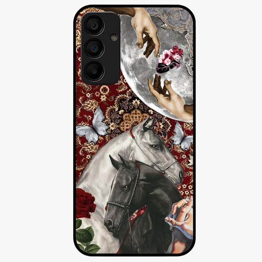 Moonlit Royal Stallion Glass Case showing flat back view with majestic horse under moonlight artwork and glossy glass finish.