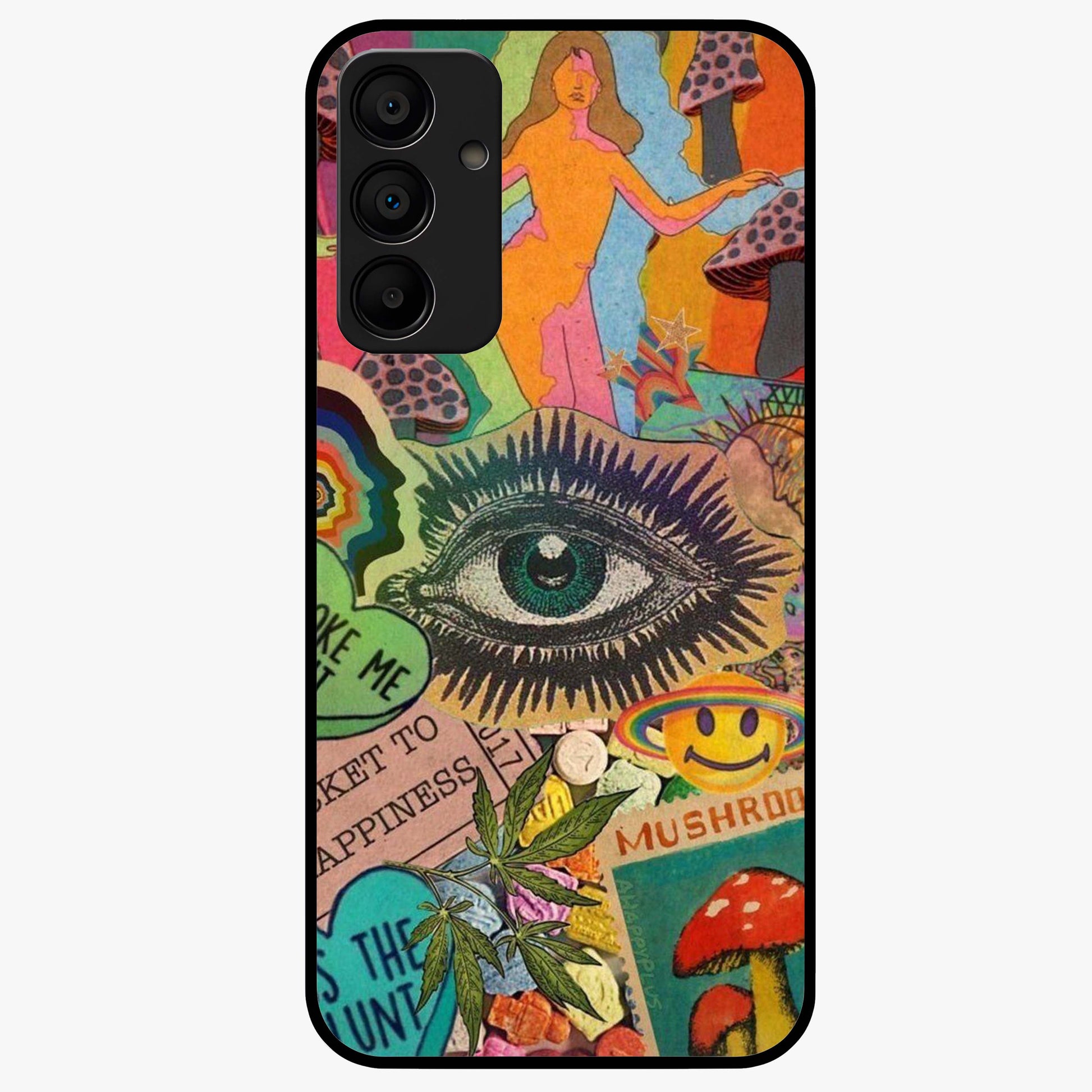 Mystic Eye Wonderland Glass Case showing flat back view with mystical eye themed artwork and glossy glass finish.
