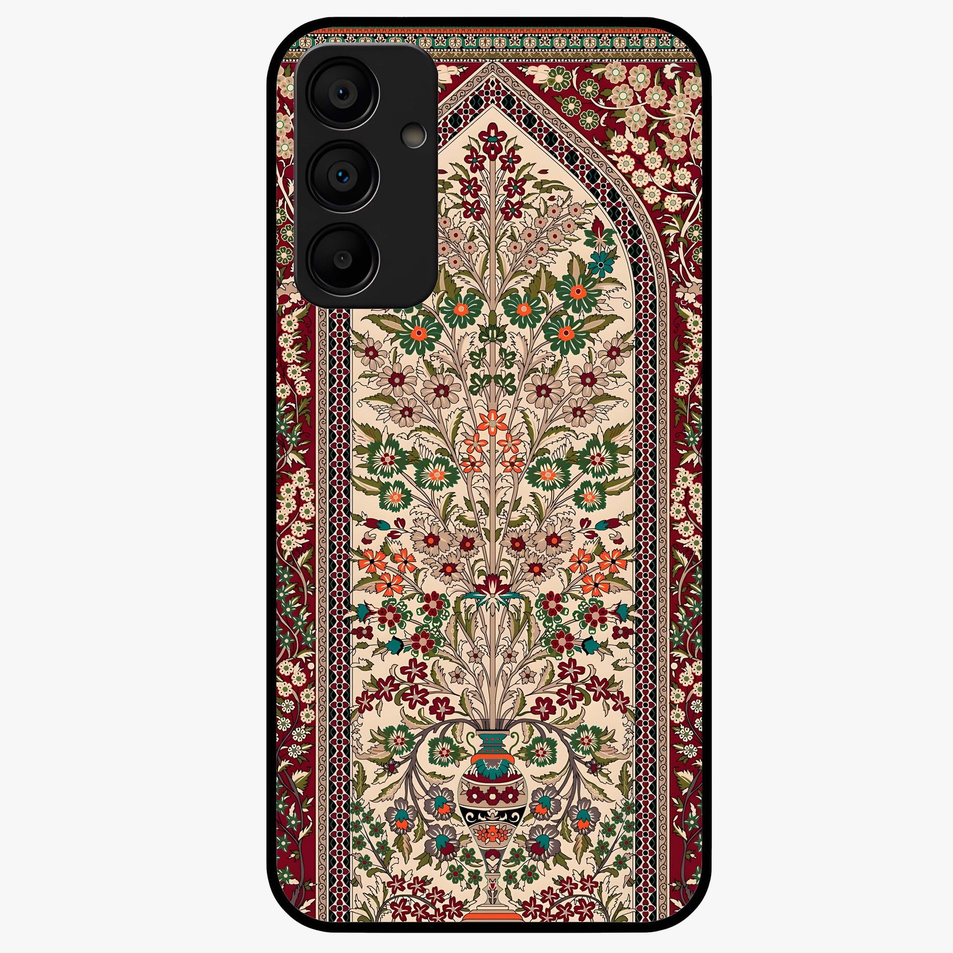 Persian Inspired Glass Case showing flat back view with ornate Persian style pattern artwork and glossy glass finish.