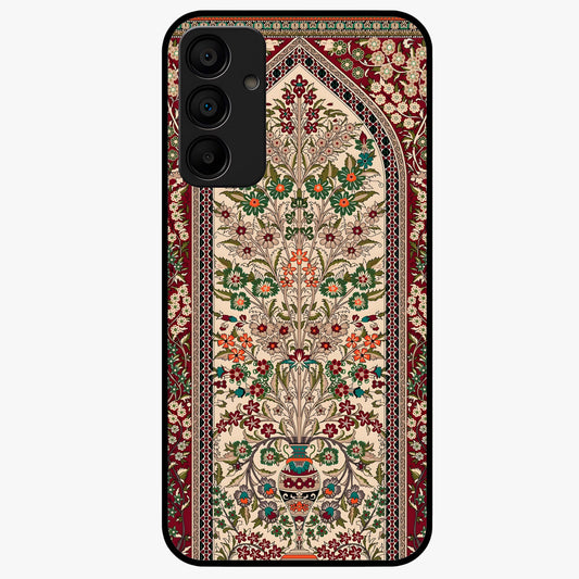 Persian Inspired Glass Case showing flat back view with ornate Persian style pattern artwork and glossy glass finish.