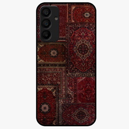 Persian Velvet Tale Glass Case showing flat back view with luxurious Persian velvet pattern artwork and glossy glass finish.