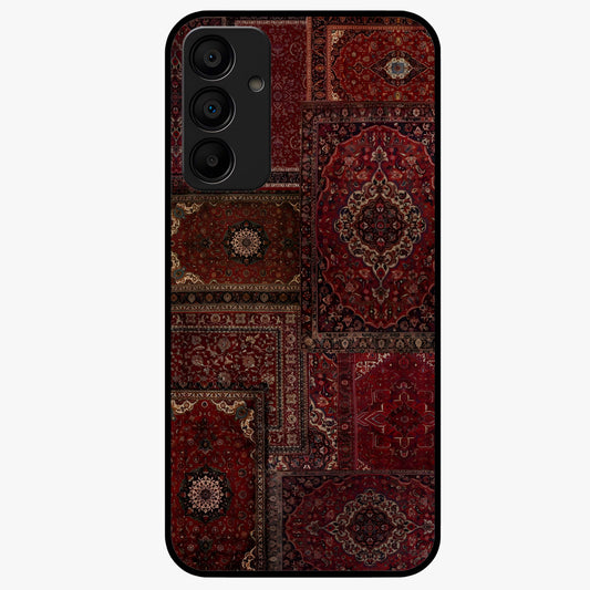 Persian Velvet Tale Glass Case showing flat back view with luxurious Persian velvet pattern artwork and glossy glass finish.