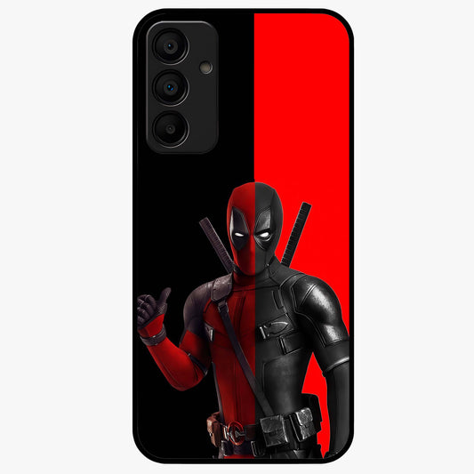 Red & Black Deadpool Theme Glass Case showing flat back view with bold comic inspired artwork and glossy glass finish.