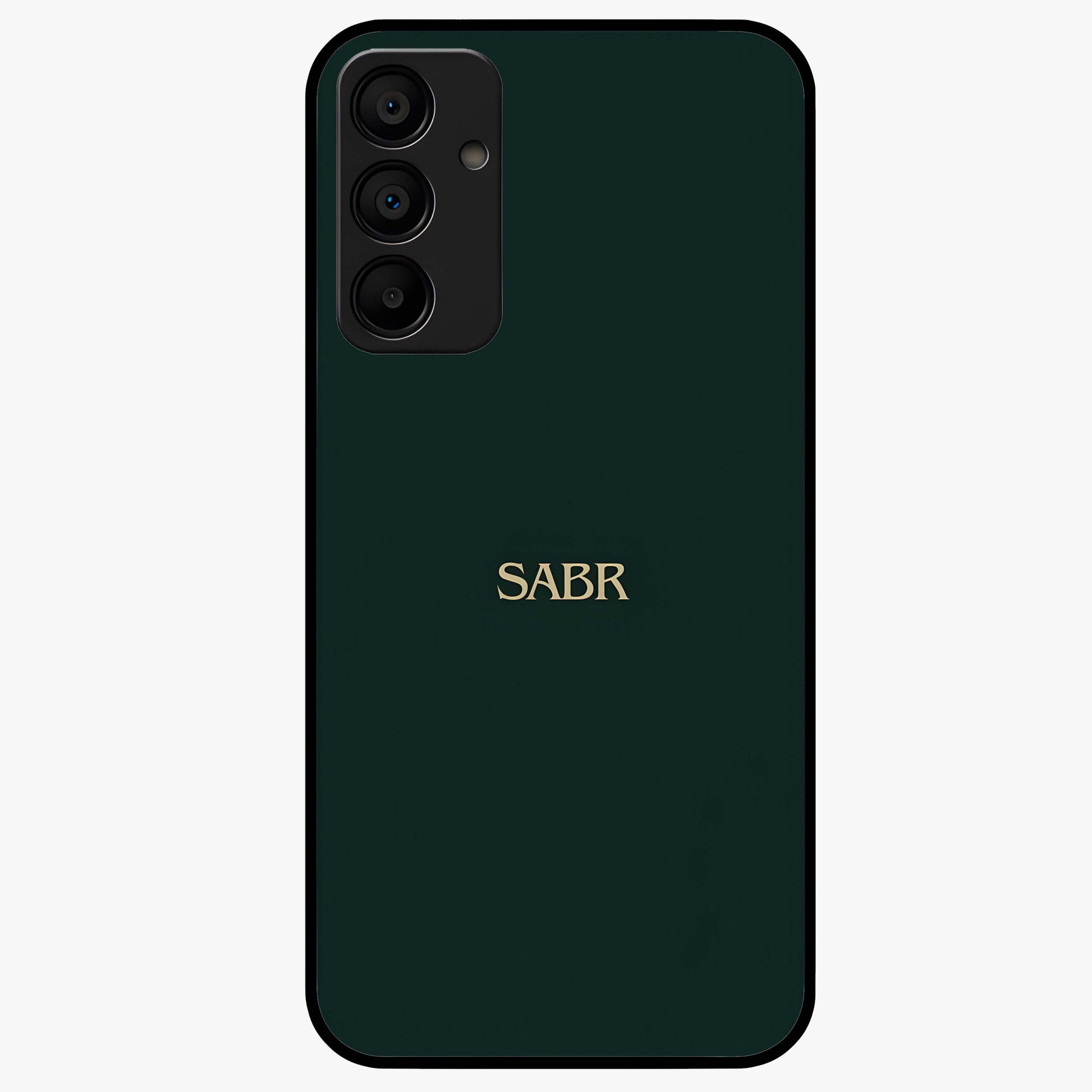 Sabr Minimal Patience Glass Case showing flat back view with minimalist typography artwork and glossy glass finish.