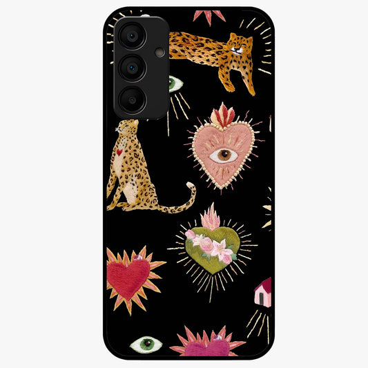Sacred Jungle Heart Glass Case showing flat back view with jungle inspired heart artwork and glossy glass finish.
