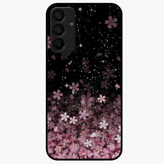 Small Starry Flowers Glass Case showing flat back view with delicate starry floral artwork and glossy glass finish.