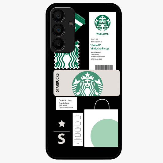 Starbucks Mocha Glass Case showing flat back view with coffee inspired artwork and glossy glass finish.