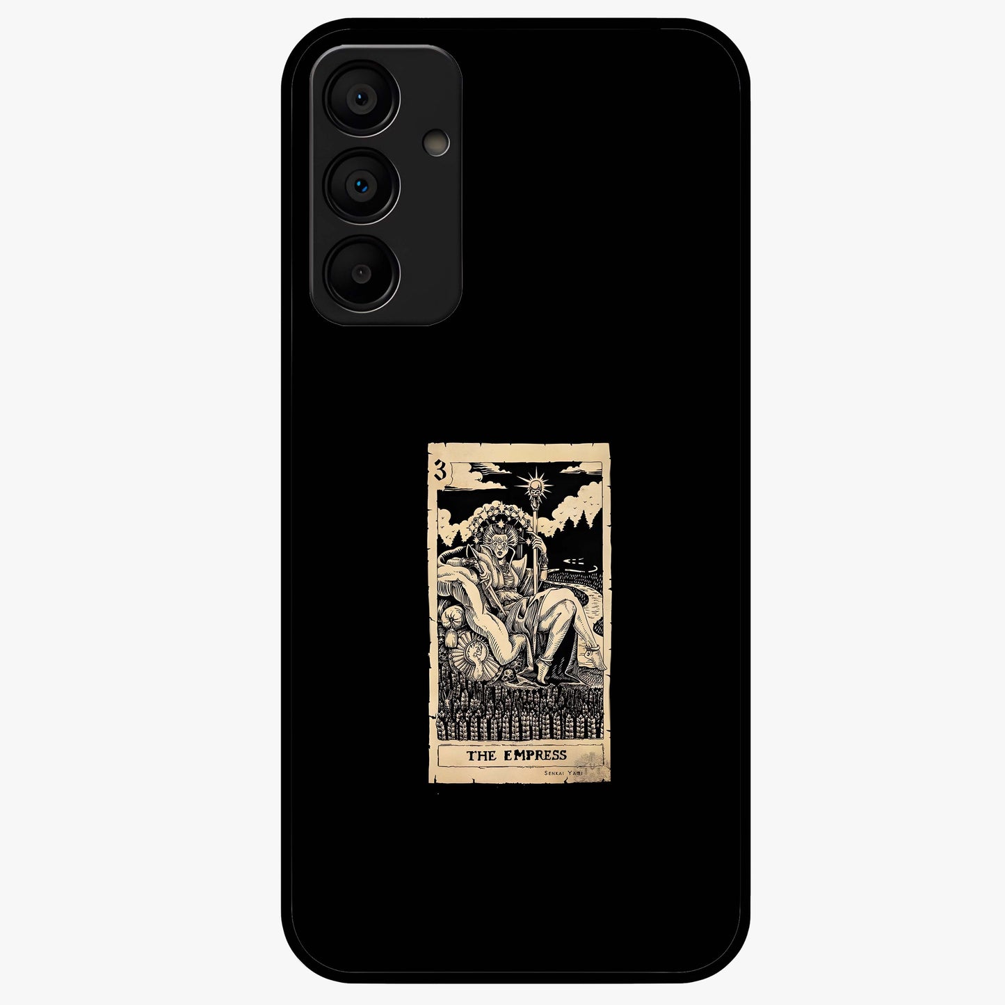 The Empress Glass Case showing flat back view with regal feminine artwork and glossy glass finish.