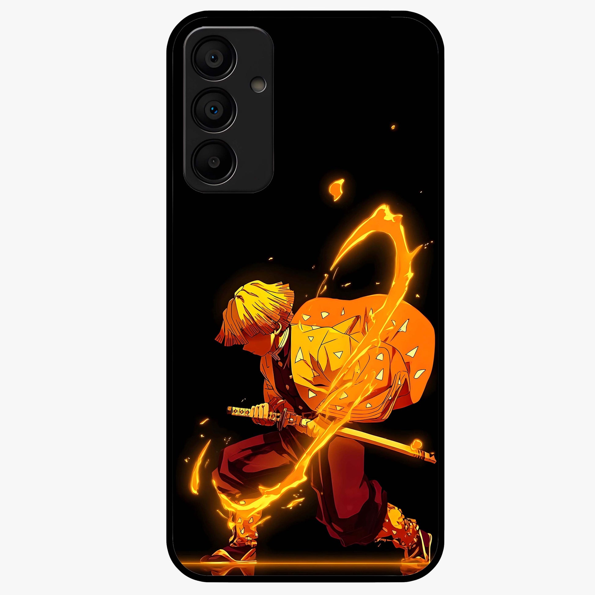 Thunder Flame Execution Glass Case showing flat back view with powerful flame and lightning artwork and glossy glass finish.