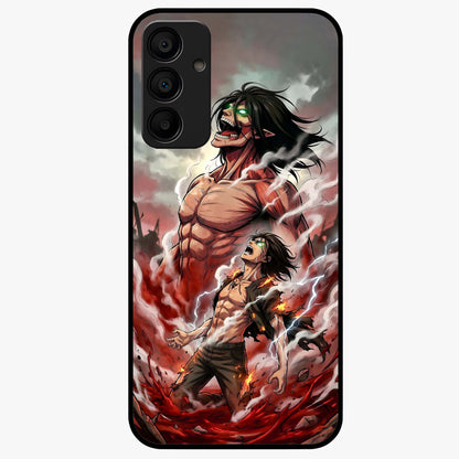 Titan Awakening Fury Glass Case showing flat back view with powerful titan inspired artwork and glossy glass finish.
