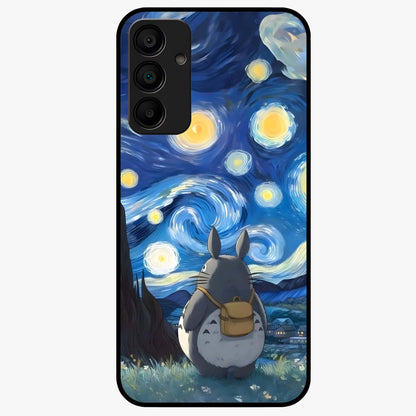 Totoro In Van Gogh Art Glass Case showing flat back view with whimsical character artwork inspired by Van Gogh style and glossy glass finish.
