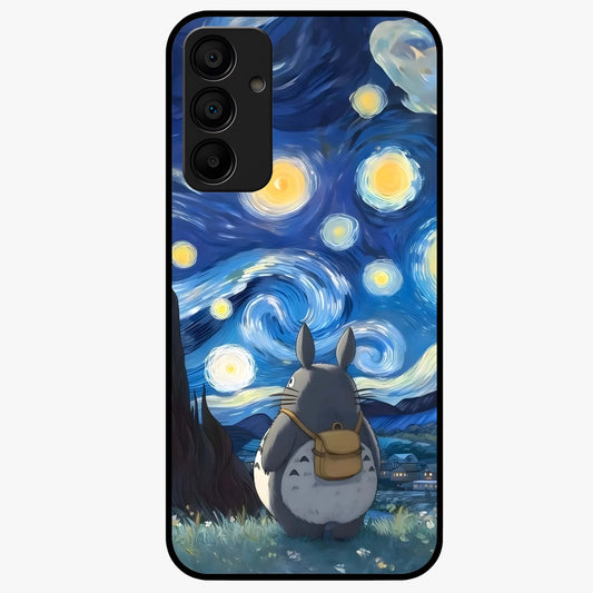 Totoro In Van Gogh Art Glass Case showing flat back view with whimsical character artwork inspired by Van Gogh style and glossy glass finish.