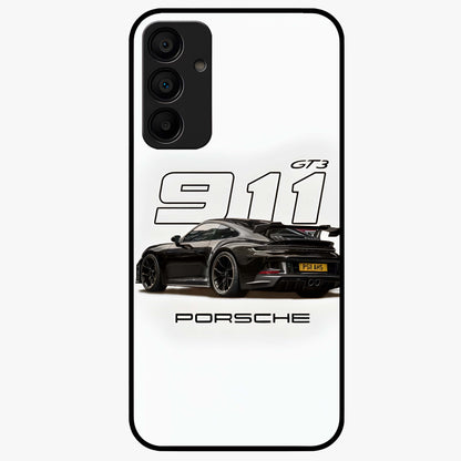 Turbo Legacy Icon Glass Case showing flat back view with iconic sports car inspired artwork and glossy glass finish.