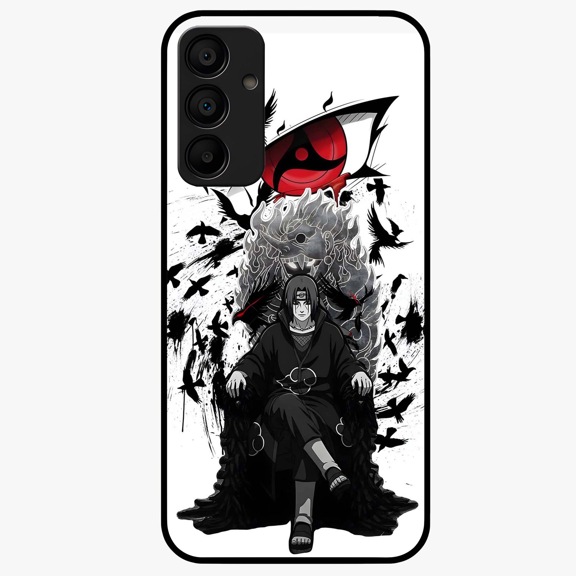 Uchiha Shadow Throne Glass Case showing flat back view with cosmic underwater themed artwork and glossy glass finish.