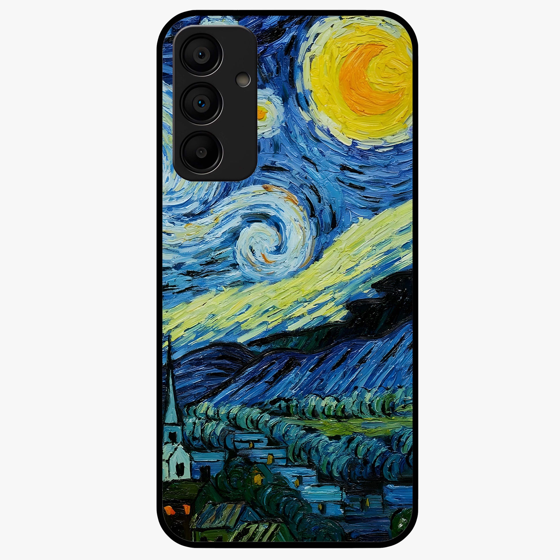 Van Gogh Art Glass Case showing flat back view with classic painterly artwork inspired by Van Gogh style and glossy glass finish.