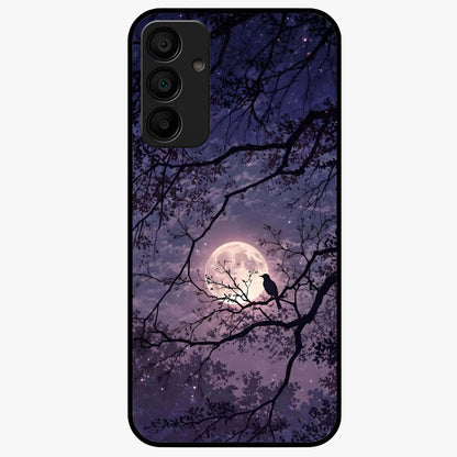 Whispering Moon Silence Glass Case showing flat back view with serene moon themed artwork and glossy glass finish.