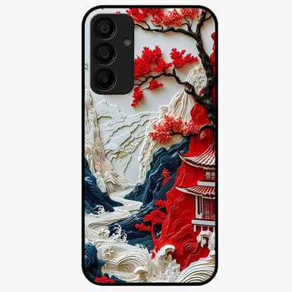 Whispers Of Sakura Waves Glass Case showing flat back view with cherry blossom wave artwork and glossy glass finish.