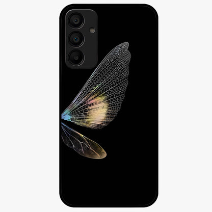 Whispers Of Wings Glass Case showing flat back view with graceful wing inspired artwork and glossy glass finish.