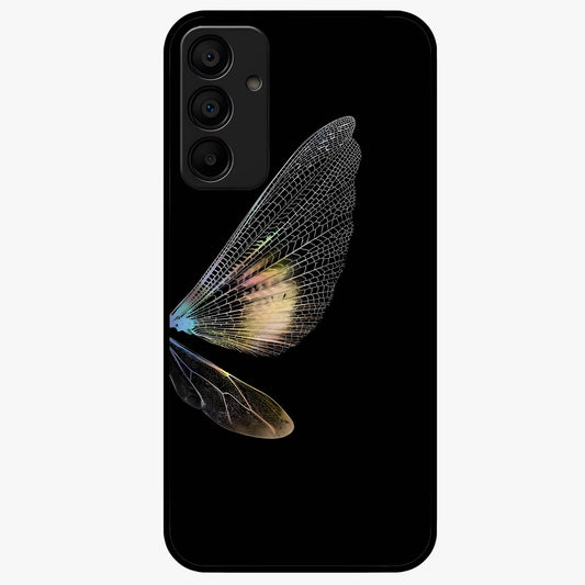 Whispers Of Wings Glass Case showing flat back view with graceful wing inspired artwork and glossy glass finish.