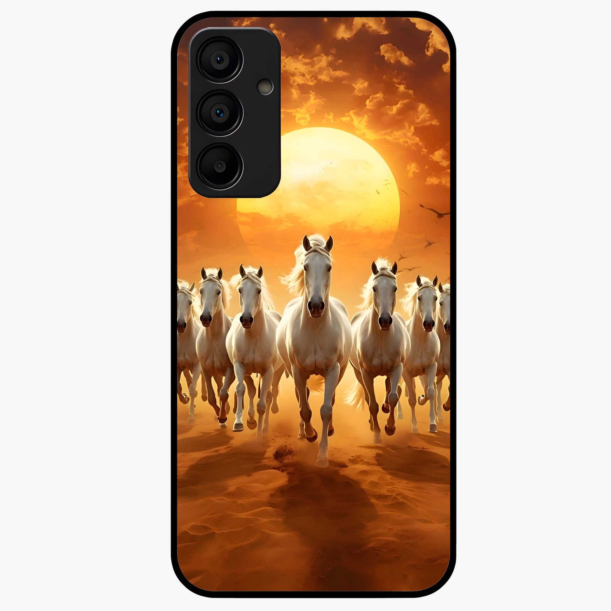Wild Sunset Majesty Glass Case showing flat back view with majestic sunset landscape artwork and glossy glass finish.