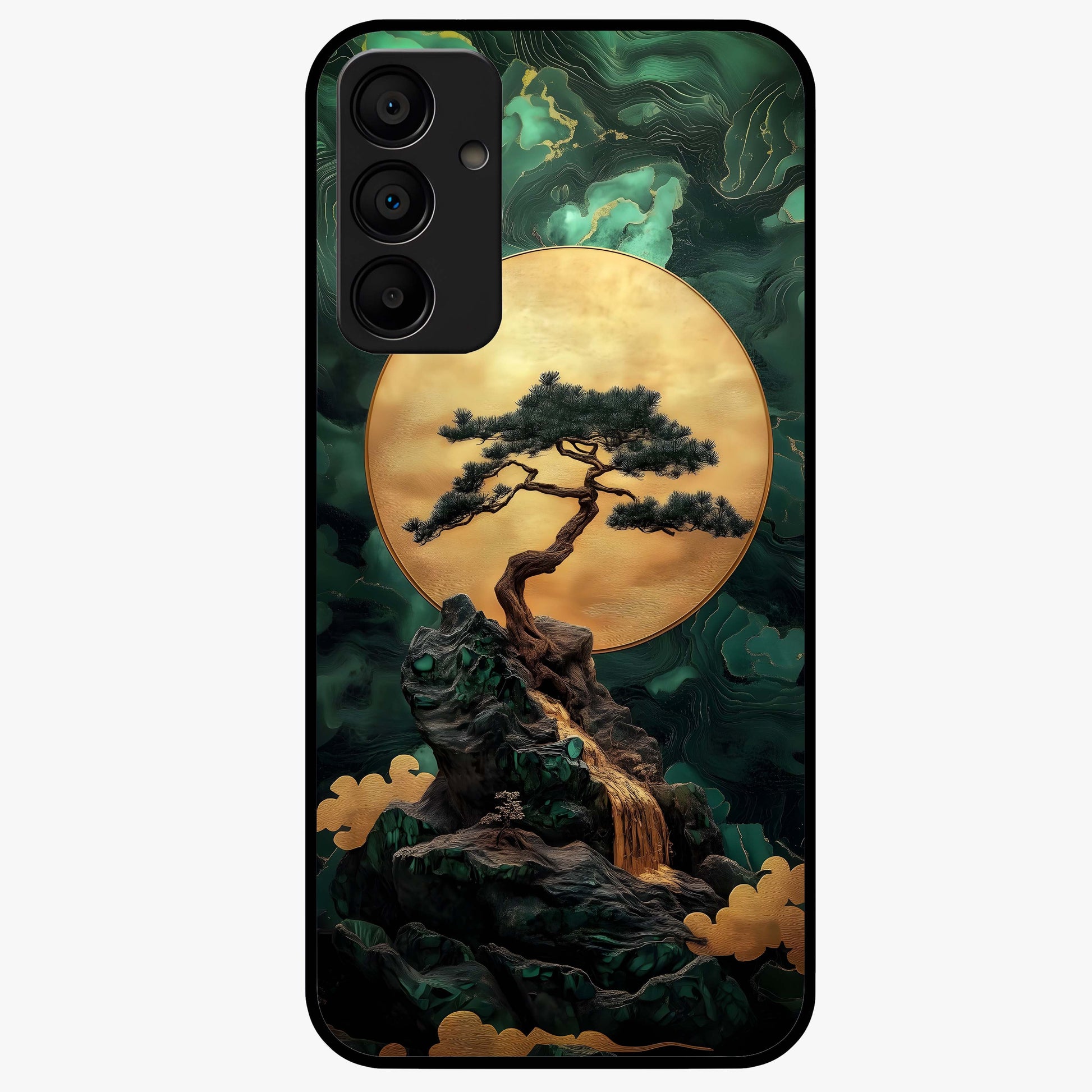 Zen Moon Rise Glass Case showing flat back view with calm moonrise artwork and glossy glass finish.