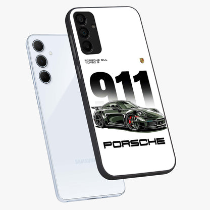 911 Turbo Dominance Glass Case displayed in premium angled mockup highlighting sporty car illustration and sleek glass surface.